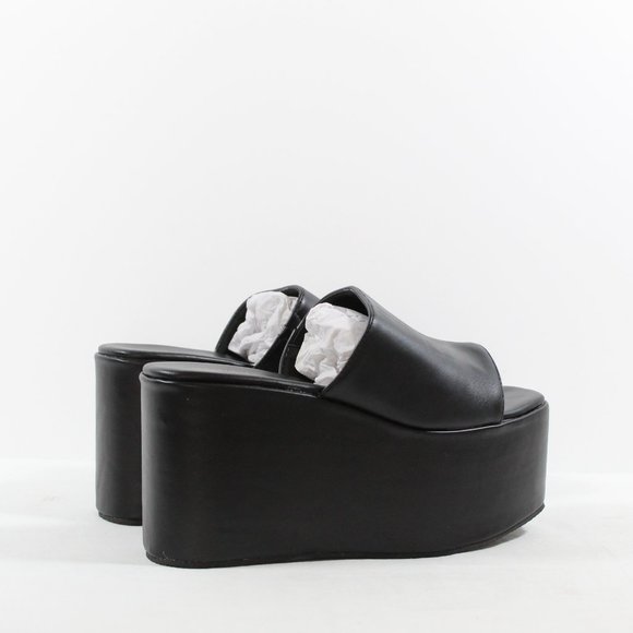 PrettyLittleThing Square Toe Platform Mules - Black 6M - Picture 2 of 6